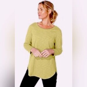 Eileen Fisher Wool Long Sleeve Oversized Crew Neck Shirt in Green Size Medium
